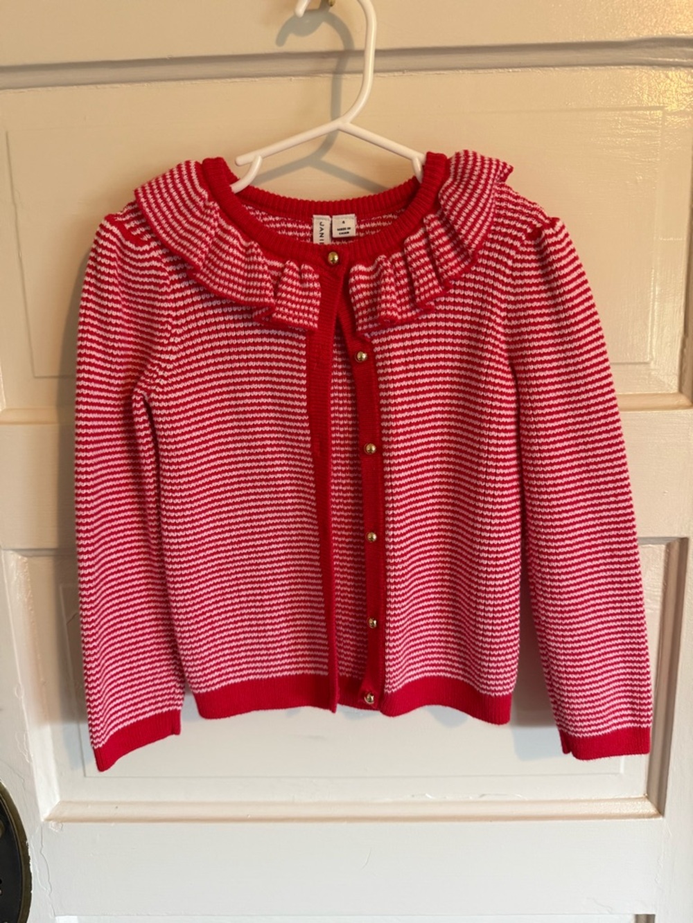 Janie and Jack Red & White Striped Ruffle-Neck Cardigan